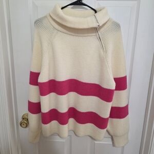 POL Cream and Pink Striped Turtleneck Sweater NEW Size SM